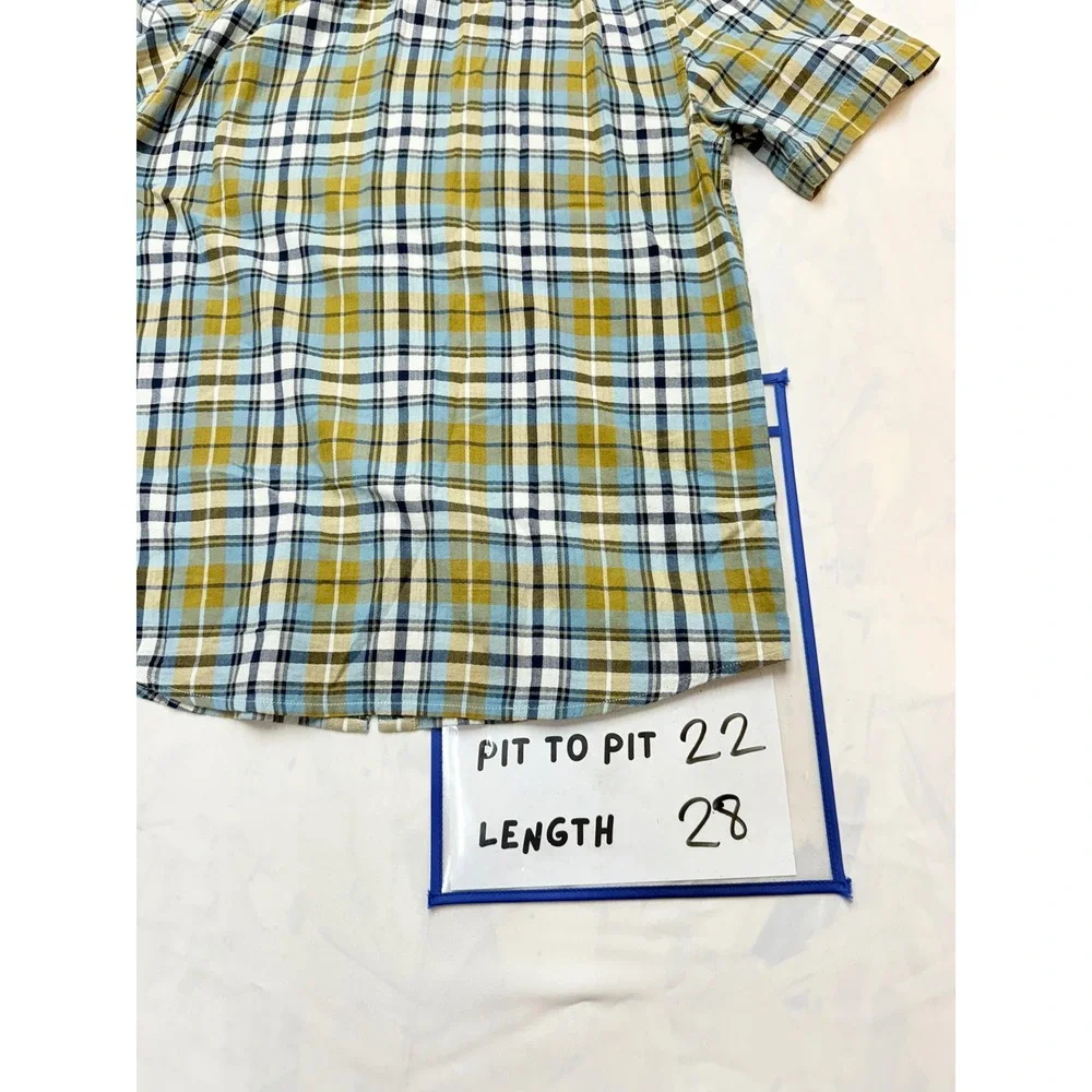 NORTH FACE Mens Medium Blue Mustard Plaid Short Sleeve Button up Casual Shirt U6